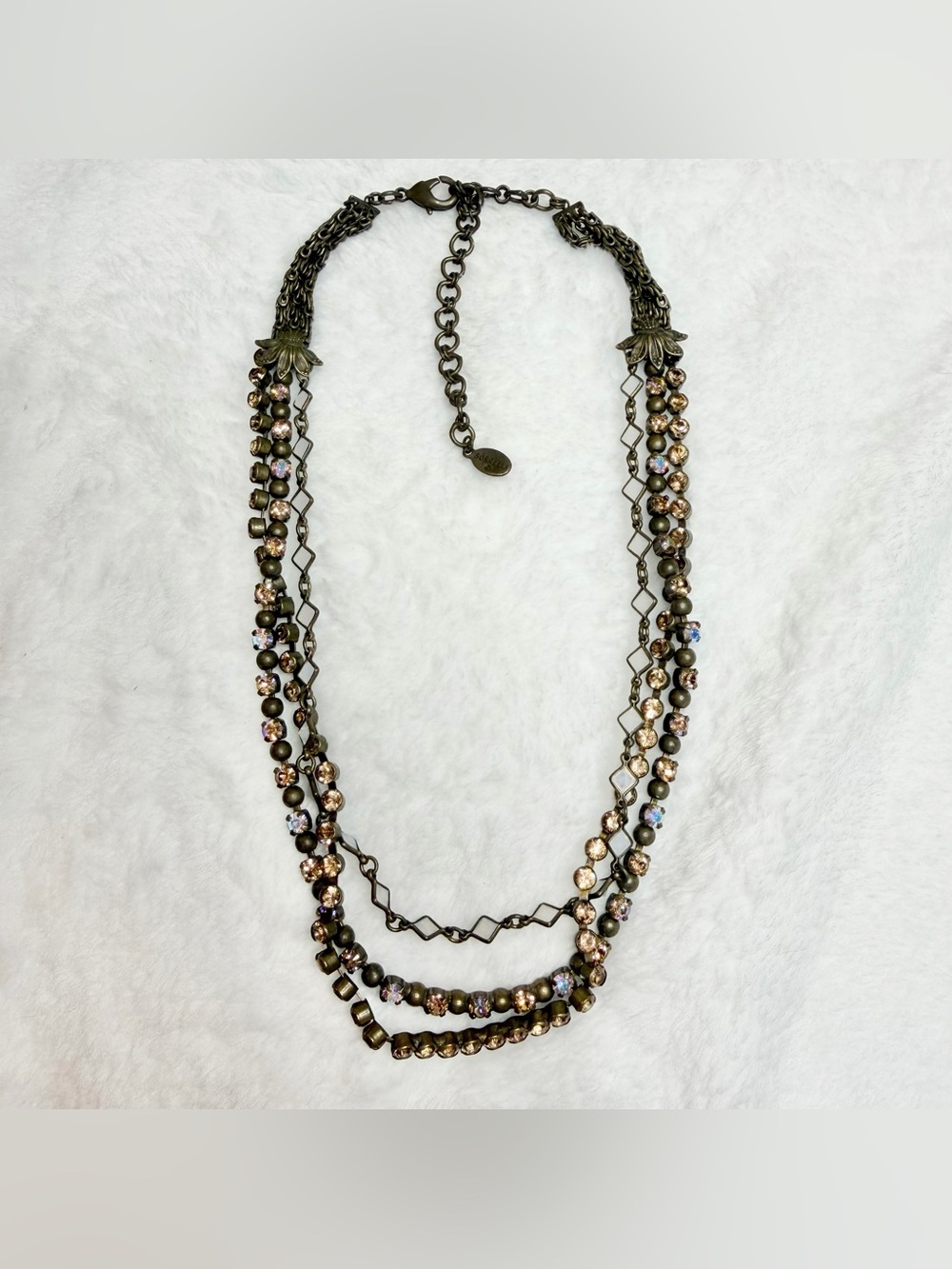 VTG Sorrelli Crystal Necklace Bronze Lobster Clasp Triple Row 8-10”